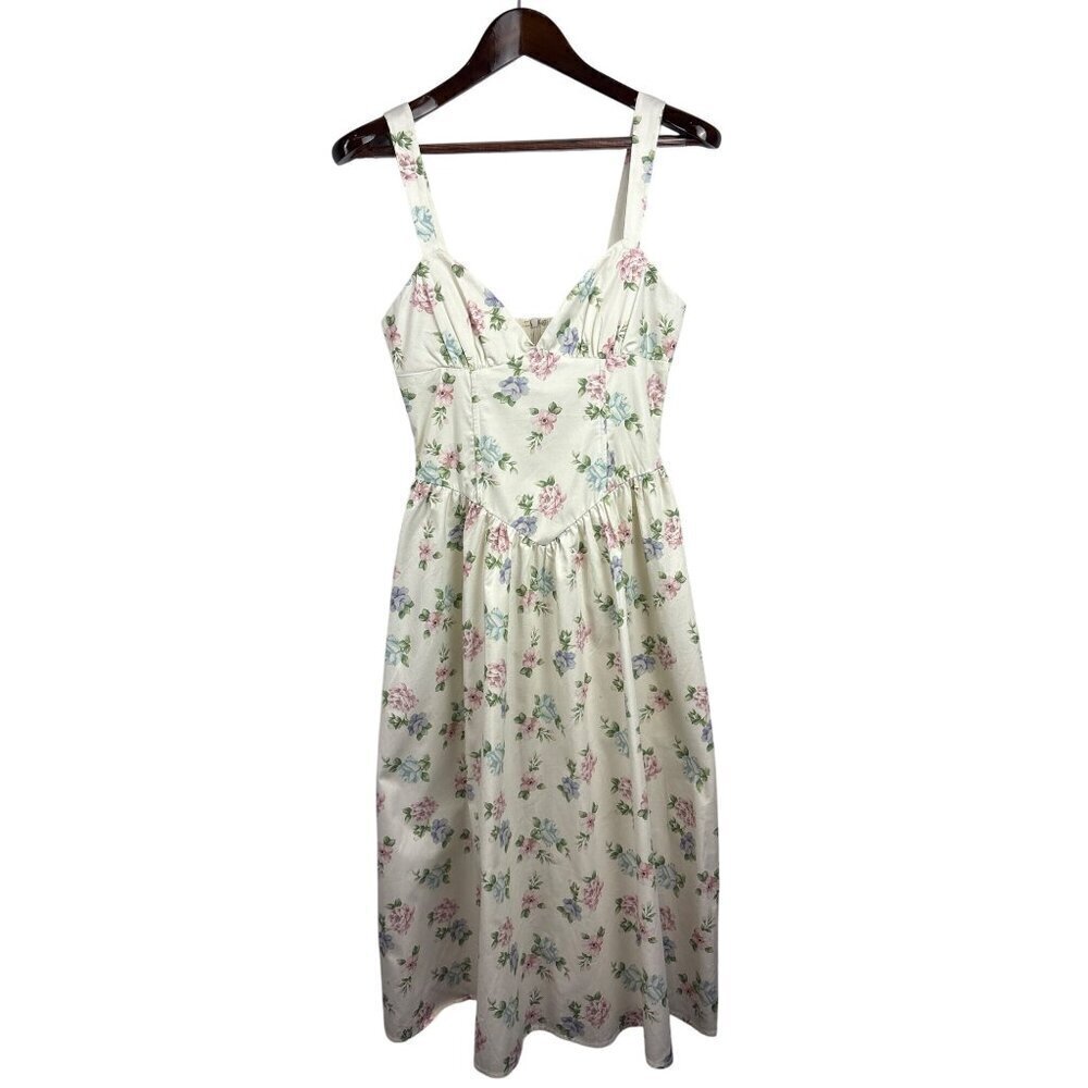 Women’s Princess Polly Size 4 White Tea Dress w/ Pink, Blue, & Purple Florals